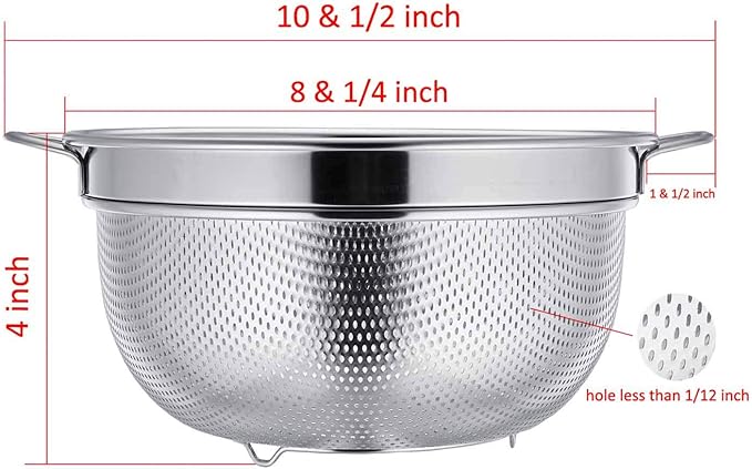 TeamFar Colander, 3qt Colander Strainer Stainless Steel, Solid Handle & Elevation Base, Micro-perforated & Dishwasher Safe