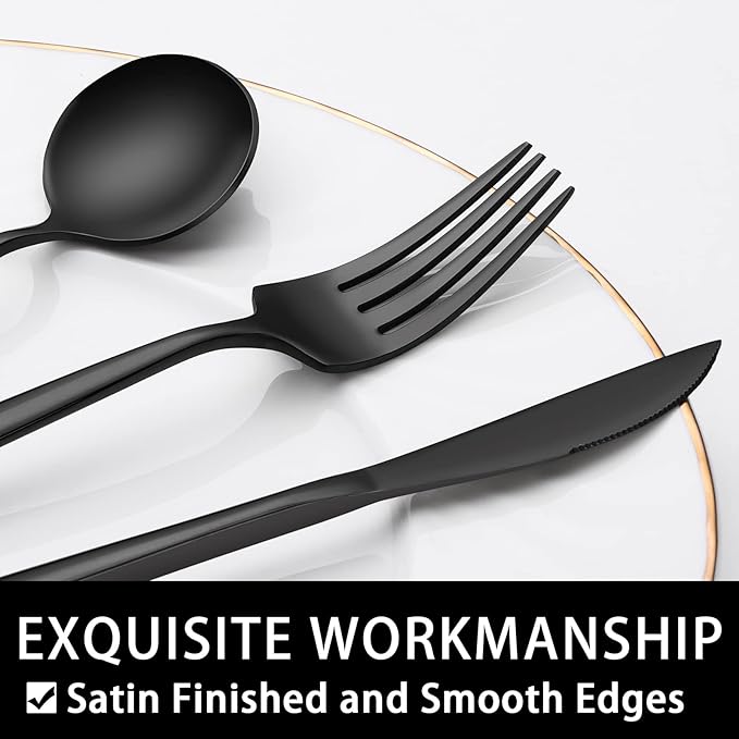 30-Piece Black Silverware Set, Flatware Set for 6, Food-Grade Stainless Steel Tableware Cutlery Set, Utensil Sets Kitchen Cutlery for Home Office Restaurant Hotel