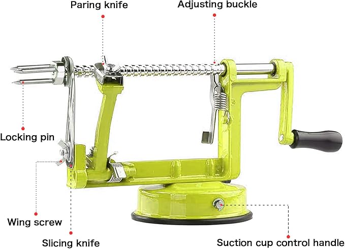 Apple Peeler Corer, Long lasting Chrome Cast Magnesium Alloy Apple Peeler Slicer Corer with Stainless Steel Blades and Powerful Suction Base for Apples and Potato(SpringGreen)
