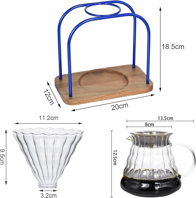 SOTECH Pour on coffee drips, filter Wooden stand Glass sharing pot with paper filter, coffee, tea and saffron set (blove)