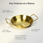 Pie pans Quirche Dishes Stainless Steel Set of 4, Specialty Gratins Pots and Pans Cookware, Au Gratin Baking Dish with Handles, 27 Oz, for Oven Roasting, Individual portion, Gold 8.3 Inch