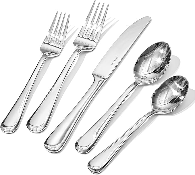KINGSTONE 60 Pieces Silverware Set for 12, Premium Stainless Steel Flatware Set, Heavy Duty and Modern Design Cutlery Set, Mirror Polished, Dishwasher Safe