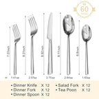KINGSTONE Silverware Set, 60-Piece Forged Flatware Set Cutlery Set Premium Stainless Steel, Service for 12, for Kitchen, Home, Wedding, Party, Mirror Polished and Dishwasher Safe
