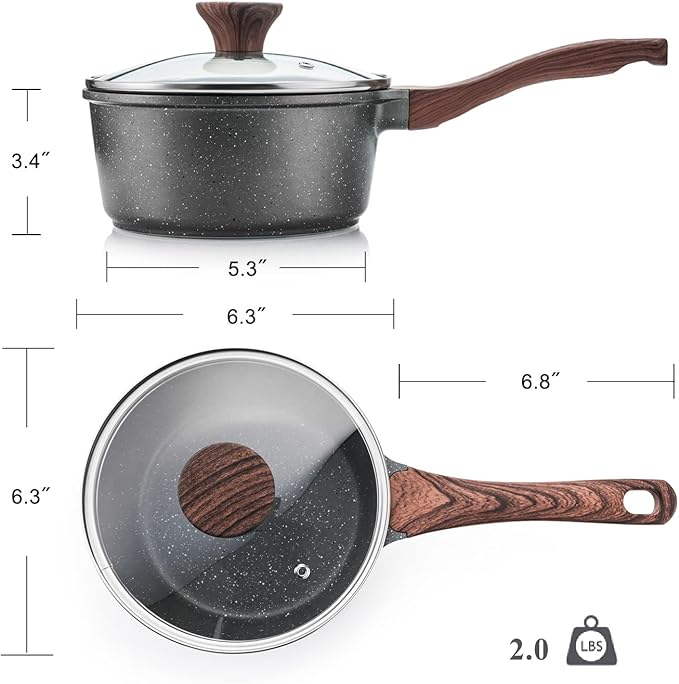 SENSARTE Nonstick Sauce Pan with Lid Saucepan Set, Swiss Granite Coating Sauce Pot Kitchen Cooking Pot, Induction Comptable, Free of Intentionally Added PFOA, 1.5 + 2.5 QT