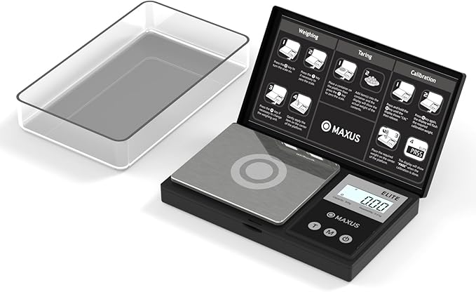 MAXUS Digital Pocket Gram Scale 500g x 0.01g High Precision with Tray, Weighs Small Food, Jewelry, Ounces, Grains, LCD Display, Tare Function