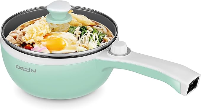 Dezin Hot Pot Electric Upgraded, Non-Stick Sauté Pan, Rapid Noodles Electric Pot, 1.5L Mini Portable Hot Pot for Steak, Egg, Fried Rice, Ramen, Oatmeal, Soup with Power Adjustment