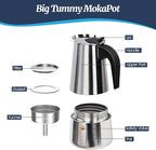 2 Cup Moka Pot Stainless Steel 100ml Italian Espresso Coffee Maker Stovetop Coffee Makers Mocha Pot Percolator Greca Coffee Maker for Induction Stove Portable for Easy Brewing Straight