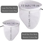 WMKGG Ultra Fine Mesh Strainer Bags, Reusable Mesh Filter Bags with Stainless Steel Handle Frame for Filter NutMilk, Coffee, Milk, Butter, Juices and Fresh Cheese (Large + Small)