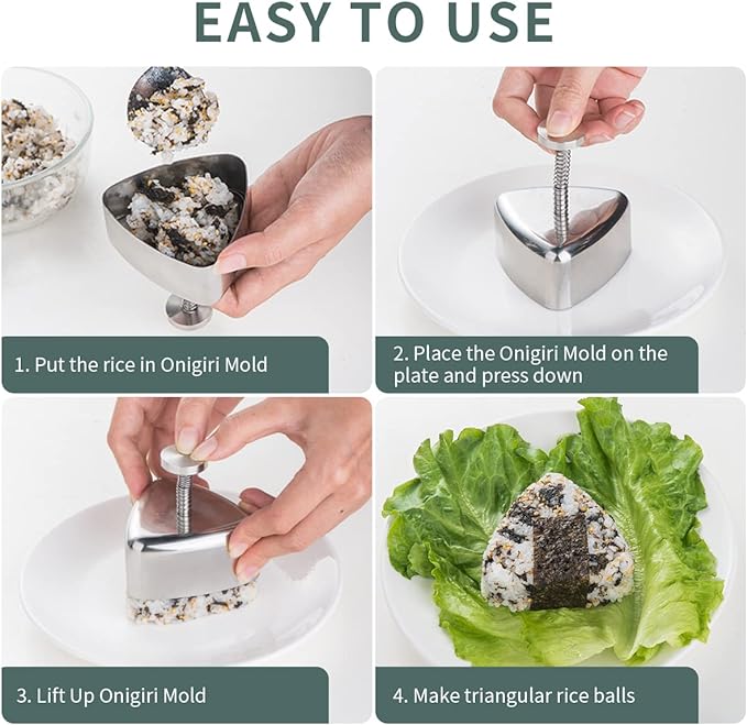 choxila Onigiri Mold, Stainless Steel Rice Ball Mold Sushi Maker, Classic Triangle Spam Musubi Mold for Kids Lunch Bento and Home DIY