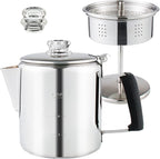 Multi Use Percolator Coffee Pot Stainless Steel Stove Top Coffee Maker with Two Tough Borosilicate Glass Knob Silica Handle Camping Coffee Pot Using on Campfire Stove & Induction Cooker Silver 6 Cup