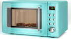 LDAILY 0.7Cu.ft Retro Small Microwave Oven, 700W Compact Countertop Microwave with 5 Power Levels, Auto Cooking Menus, Glass Turntable, Child Lock & Glass Turntable for Apartment, Dorm (Green)