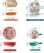 Ceramic Baking Pan, Forest Animals Pattern Tableware With Handle Salad Bowl Au Gratin Dish(Bear round)
