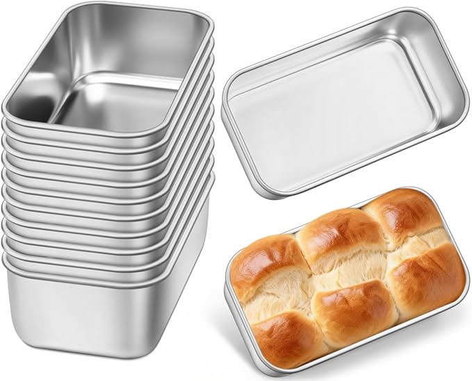 Leonyo 12 Pack Mini Loaf Pans for Baking, 6.3x3.5IN Stainless Steel Small Bread Loaf Pans for Meatloaf, Metal Mini Loaf Tins for Banana Bread Baking Homemade Brownies Smaller Loaves, Dishwasher Safe