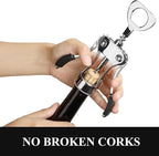 KORCCI Wine Opener, Heavy-Duty Zinc Alloy Wing Corkscrew, Premium Beer Bottle Opener, Multifunctional Wine Accessories with Ergonomic Handle and Sharp Screw, for Kitchen, Bar, Restaurant (SILVER)