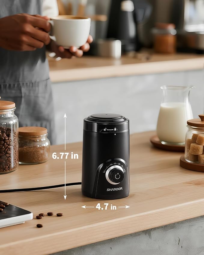 SHARDOR Electric Super Silent Blade Coffee Grinder, Timed Grind Control Rotary Knob, Adjustable Coarse to Fine for Coffee Beans, Spices & Herbs, Black