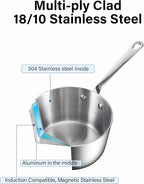 D&M Butter Warmer 0.23 Quart, Multi-Ply Clad Stainless Steel Milk Frother and Chocolate Melting Pot, Small Saucepan for Induction Stovetop, Coffee, Butter, Syrup