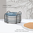 UMIRRO Ceramic Stone Coasters for Drinks Absorbent with Holder, Coastal Themed Design for Beach Lovers, Ocean Inspired Stoneware Cup Coasters for Wooden Coffee Table, 4", Octagonal, Blue, 6 Pack