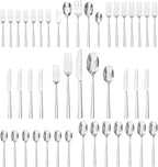 KINGSTONE Silverware Set with Serving Utensils, 45-Piece Forged Flatware Set Cutlery Set Premium Stainless Steel, Service for 8, for Kitchen, Home, Wedding, Party, Mirror Polished and Dishwasher Safe