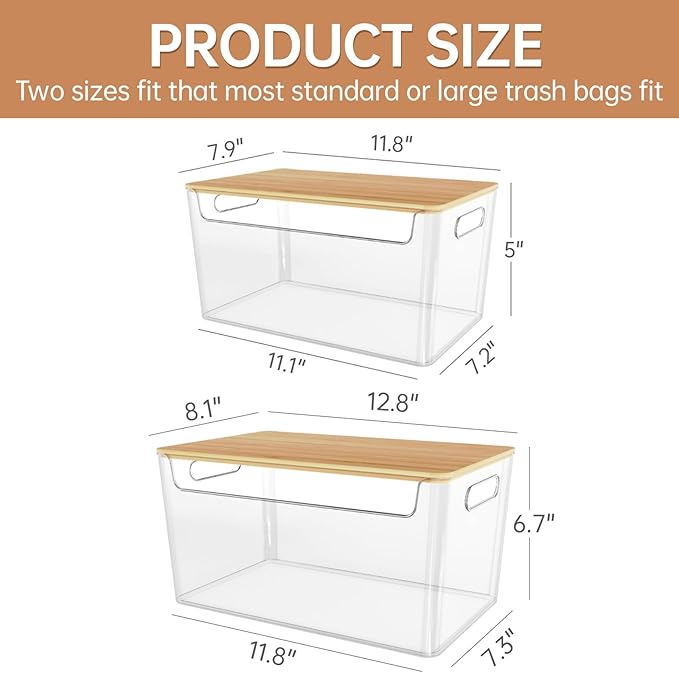 2 Pack Trash Bag Holder Under Sink Stackable, Plastic Garbage Dispenser with Lid, Trash Bag Storage Dispenser Roll Holder for Kitchen, Pantry, Laundry Room Organization