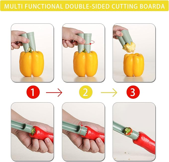 Pepper Corer, 2 in 1 Red Bell Pepper Seed Corer Remover Tool, Fruit & Vegetable Corers Quick Cave Tools for Jalapeno Cutter Deseeder, Yellow Red, 3 PCS