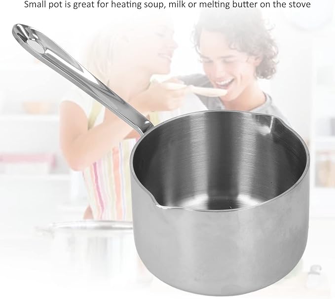 Butter Warmer, 0.5Qt/300ml Mini Milk Warmer Pot Stainless Steel Coffee Pots Saucepan Butter Melting Pot with Dual Pour Spout for Coffee Tea Soup Warming