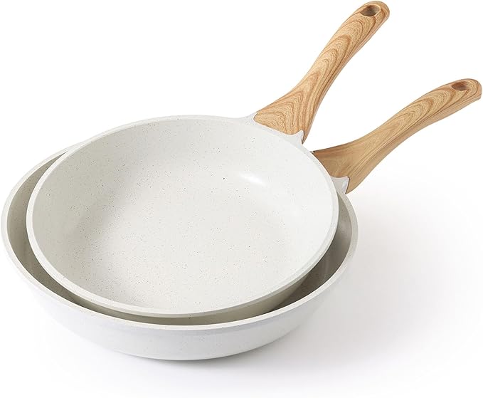 SENSARTE Nonstick Frying Pan Skillets, White Ceramic Coating Omelette Pans, Healthy Cookware Chef's Pan, Free of Intentionally Added PTFE & PFAS (10+12 Inch)