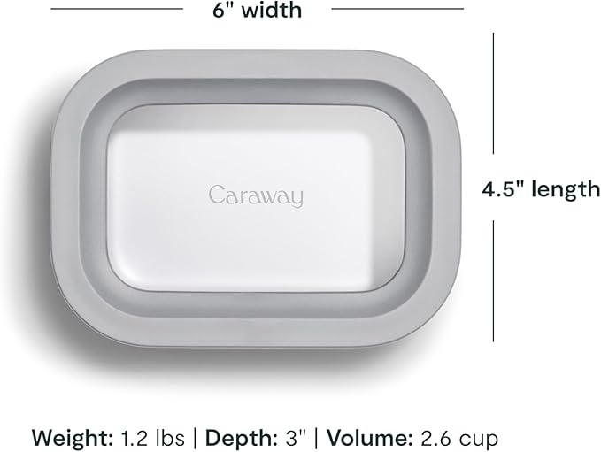 Caraway Mini Rectangle Food Storage Container - 2.6 Cup Glass Storage Container for Food - Non-Toxic Ceramic-Coated Glass - Air Release Technology - Compact & Stackable Design - Gray