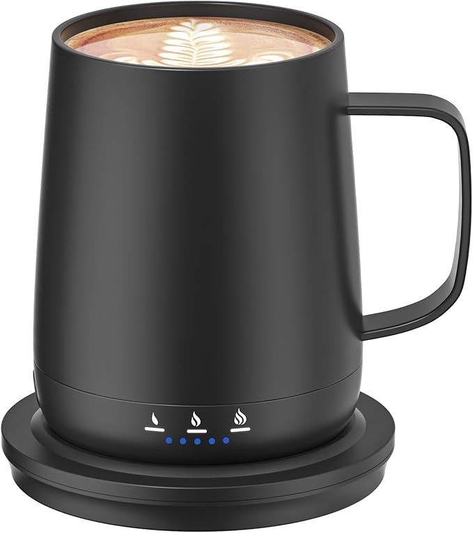 Smart Self Heating Coffee Mug,14oz Temperature Control Coffee Mug,Hot up to 150°F,Rechargeable Heated Coffee Mug,Up to 6H Battery Life,Coffee Cup Warmer,Great Gift for Coffee Lovers,Dad,Mom (Black)