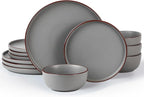 Famiware Mercury Plates and Bowls Sets, 12 Pieces Stoneware Dinnerware Sets, Dishes Set for 4, Microwave and Dishwasher Safe, Dark Grey
