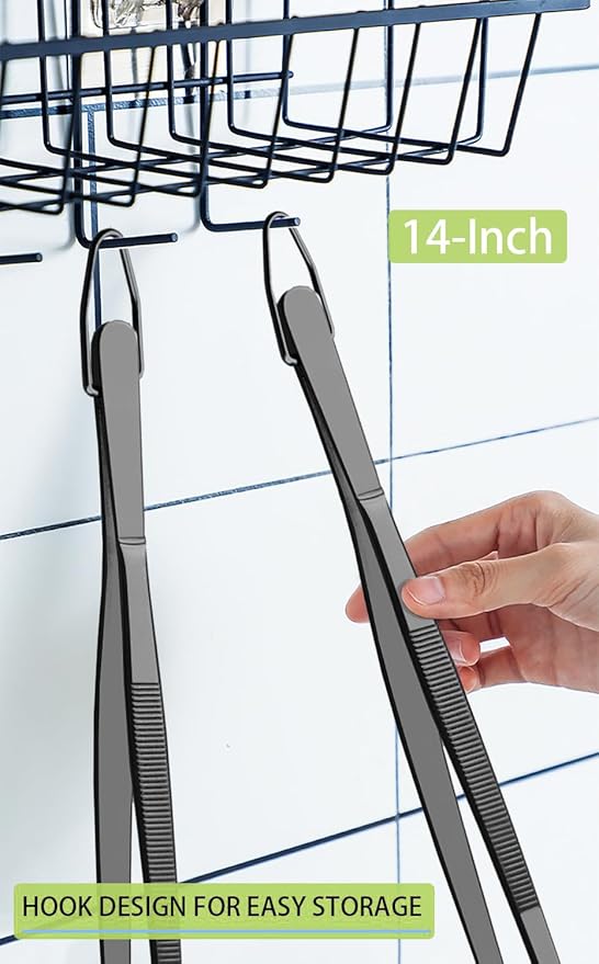 JETKONG 2 Pcs 14-Inch Food Tweezer Tongs Extra Long Stainless Steel Kitchen Tweezer Cooking Tweezers (Black)
