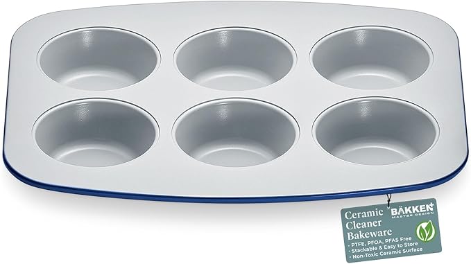 Bake with Elegance: 6-Cup Cake/Muffin Pan Set - Blue, Teal, Marble, Golden, Cream - Aluminized Steel with Ceramic Non-Stick Coating, PFOA & PFAS Free - Non-Toxic, Heavy-Duty Bakeware