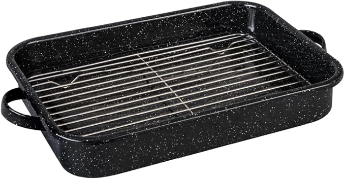 Granite Ware Open Roasting Pan with Flat Rack (Speckled Black) - Accommodates up to 25 lb poultry or roast.