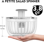 Ourokhome Salad Spinner Lettuce Dryer, One-handed Easy Press Large Vegetable Dryer Salad Mixer with Comfortable and Retractable Pusher and Brake Button for Greens, Herb, Berry, Fruits, 3.8 QT, Black