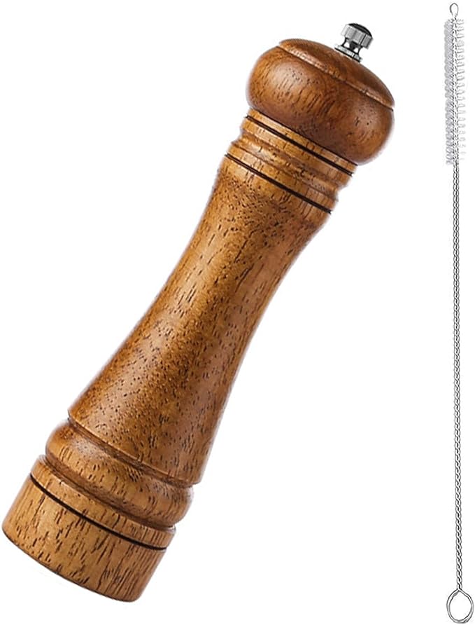 Pepper Grinder Salt Grinder Wooden Pepper Mill Grinder w/Adjustable Coarse, 8 inch Tall Wood Refillable Manual Pepper Grinder Mill Peppermill for Black Peppercorn
