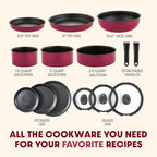 T-fal Ingenio Expertise Non Stick Cookware Set 14 Piece, Induction, Oven Broiler Safe 500F, Cookware, Pots and Pans Set, RV, Camping, Frying Pans, Dishwasher Safe, Detachable/Removable Handle, Pink