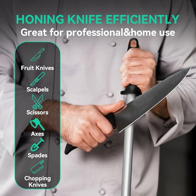 Kota Japan 12 in. Diamond Carbon Steel Professional Knife Sharpener Rod | Kitchen, Home or Hunting | Master Chef, Hunter or Home Gourmet Blade Sharpening Rod or Stick