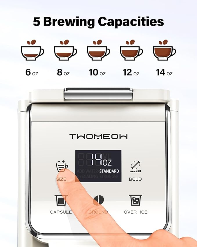 Coffee Maker Hot & Iced With Bold Setting,Single Serve Coffee Maker For K Cup And Grounds,52 Oz Removable Water Tank,6-14 Oz Brew Sizes,One Cup Kcup Coffee Machine With Reusable Filter, White