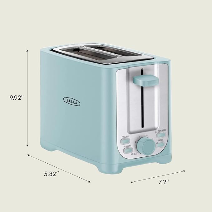 BELLA 2 Slice Toaster with Auto Shut Off - Extra Wide Slots & Removable Crumb Tray and Cancel, Defrost & Reheat Function - Toast Bread, Bagel & Waffle, Aqua