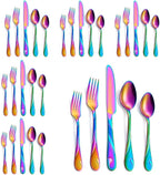 Rainbow Silverware Set for 6, 30-Piece Stainless Steel Flatware Set, Shiny Rainbow Metal Cutlery Set, Include Fork, Knife and Spoon Set, Dishwasher Safe