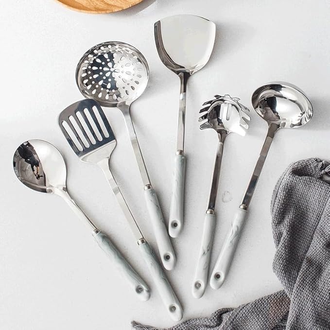 Ceramic Handles Cooking Tool Set Steel Kitchen Utensils Of Cookers Shovels Spoons Strainer(D)