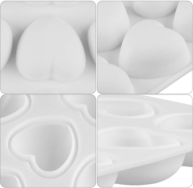 OCPO KITCHEN Mini Heart Silicone Molds for Baking Mousse Cake, Candy, Chocolate, Pastry, Truffle, Cupcake, Jelly, Cookie, Pudding, Cake Decoration Mold, 3D Heart Shape (15-Cavity)