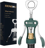 Beneno Wine Opener, Zinc Alloy Premium Wing Corkscrew with Multifunctional Bottles Opener, Sharp Wine Corkscrew with Ergonomic Non-Slip Wing Handle, Dark Green