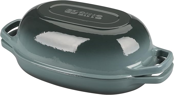 Enameled Cast Iron Oval Dutch Oven Pot with Lid, Dutch Oven for Sourdough Bread Baking, Oval Bread Pan, 5qt, Slateblue