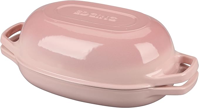 Enameled Cast Iron Oval Dutch Oven Pot with Lid, Dutch Oven for Sourdough Bread Baking, Oval Bread Pan, 5qt, Pink
