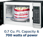 GE Countertop Microwave Oven, Compact 0.7 Cubic Ft., 700-watt Capacity, 6 Auto Cooking Settings, Child-Lock Technology, Kitchen Essentials for the Countertop, Dorm Room or Apartment, White
