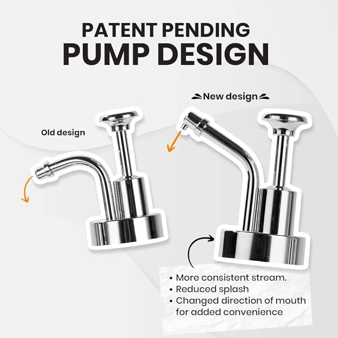 Molimoli Coffee Syrup Dispenser for Coffee Bar, Pump Dispenser, Glass Syrup Bottle w. Upgraded Pump, 16.9 oz 500 ml, Set of 2, Silver