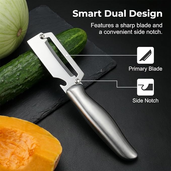 Multi-Functional Vegetable Peeler for Kitchen, 2026 New Vegetable Peeler with Wooden Handle and Bottle Opener, 2 in 1 Stainless Steel Kitchen Tool for Fruit Apple Potato Pumpkin Slicer (sliver, 1PCS)