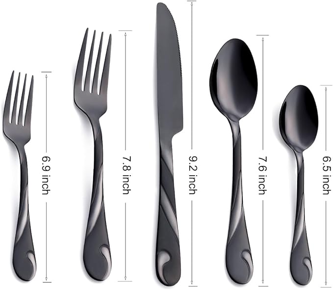 Black Silverware Set for 12, 60-Piece Stainless Steel Flatware Set, Shiny Black Metal Cutlery Set, Include Fork, Knife and Spoon Set, Dishwasher Safe