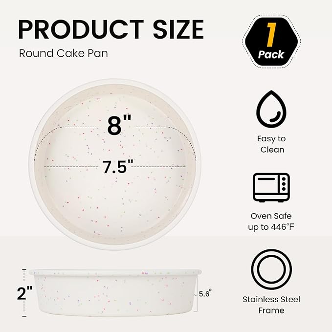 Vinino 8 Inch Silicone Round Cake Pan with Metal Reinforced Frame, Nonstick Silicone Springform Pan for Baking Suitable for Making Layers, Cheese & Chocolate Cakes