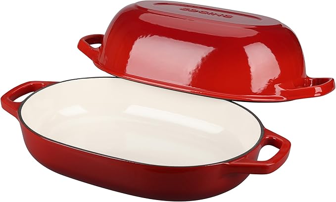 Enameled Cast Iron Oval Dutch Oven Pot with Lid, Dutch Oven for Sourdough Bread Baking, Oval Bread Pan, 7qt, Red